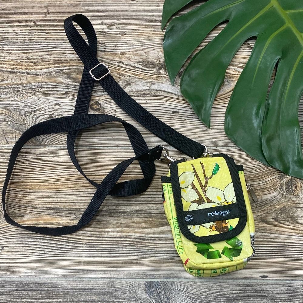 rebagz yellow floral recycled rice bag crossbody pouch